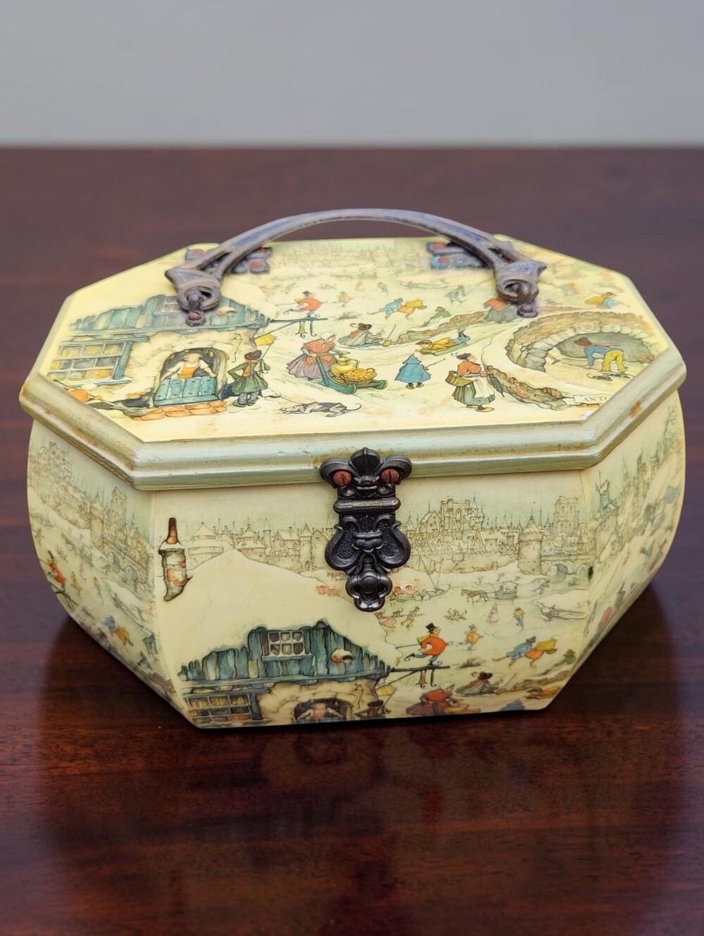 Rare Vintage Anton Pieck Wooden Decoupage Handmade Bag